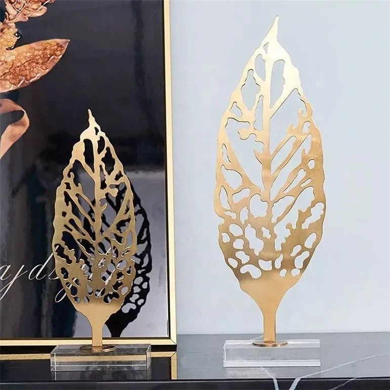 Creative China Metal Home Decor Luxury Living Room Furniture Showpiece Leaf Shape Gift Gold Home Decor
