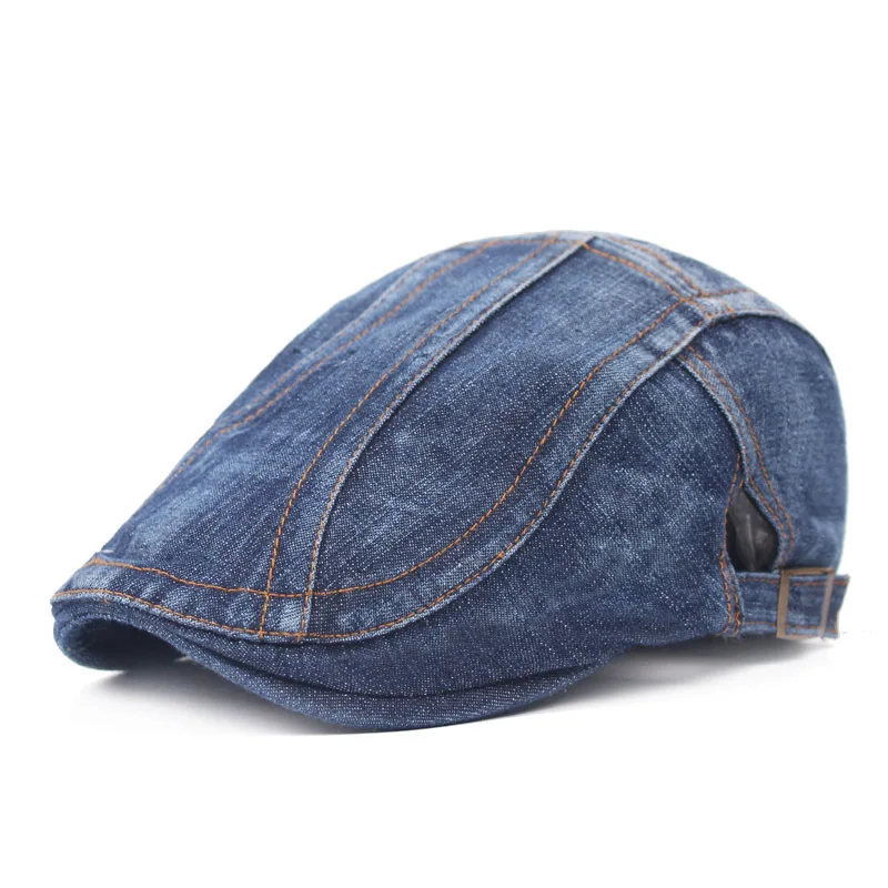 Wholesale Distressed Adjustable Cotton Peaked Cap Jean Flat Caps Ivy Newsboy Denim Hat