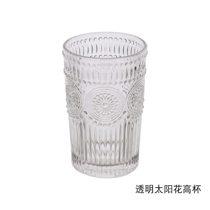 Wholesale Cheap Embossed Sunflower Design Classic Water Drinking Juice Jug Goblet Glass