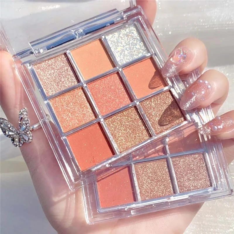 Multi Color 9 Color Shimmer Eye shadow Palette Custom Women Glitter Eye shadow Palette