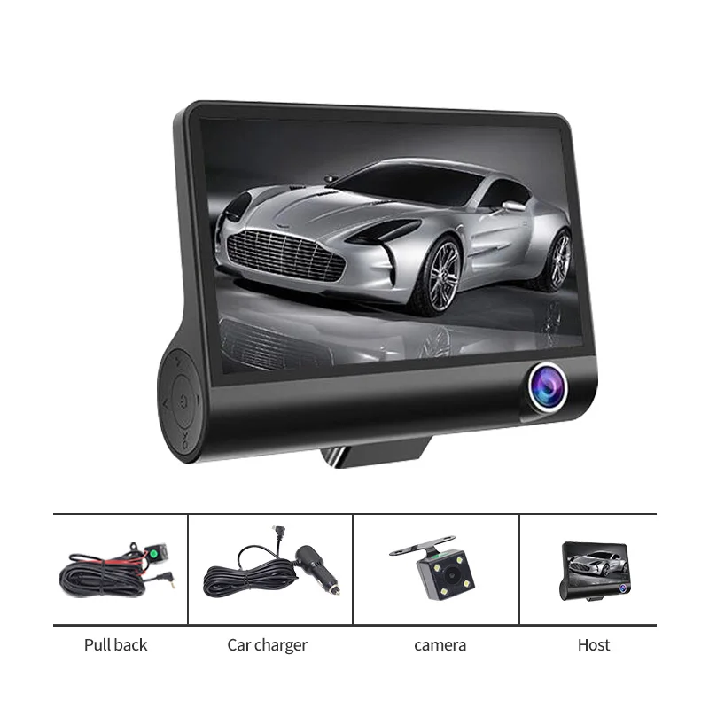 1080P петля запись парковки сенсор DVR Передняя внутренняя Автомобильная камера монитор безопасности пассажиров 4 дюйма 3 объектива