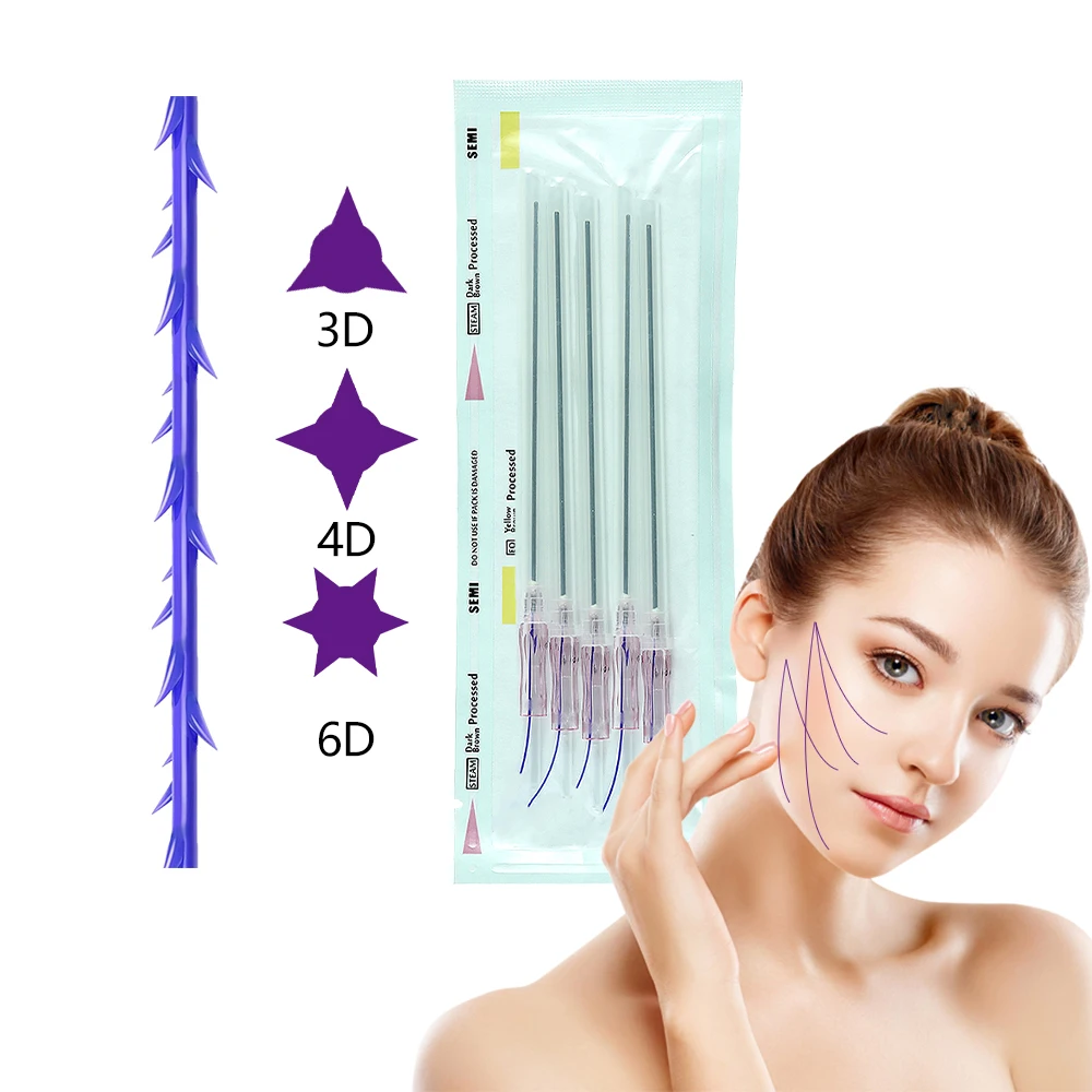 Ce Approval Absorbable 19g 120mm Neck Face Lifting Hilos Tensores Pcl Thread 3d 4d 6d Pdo Cog Threads