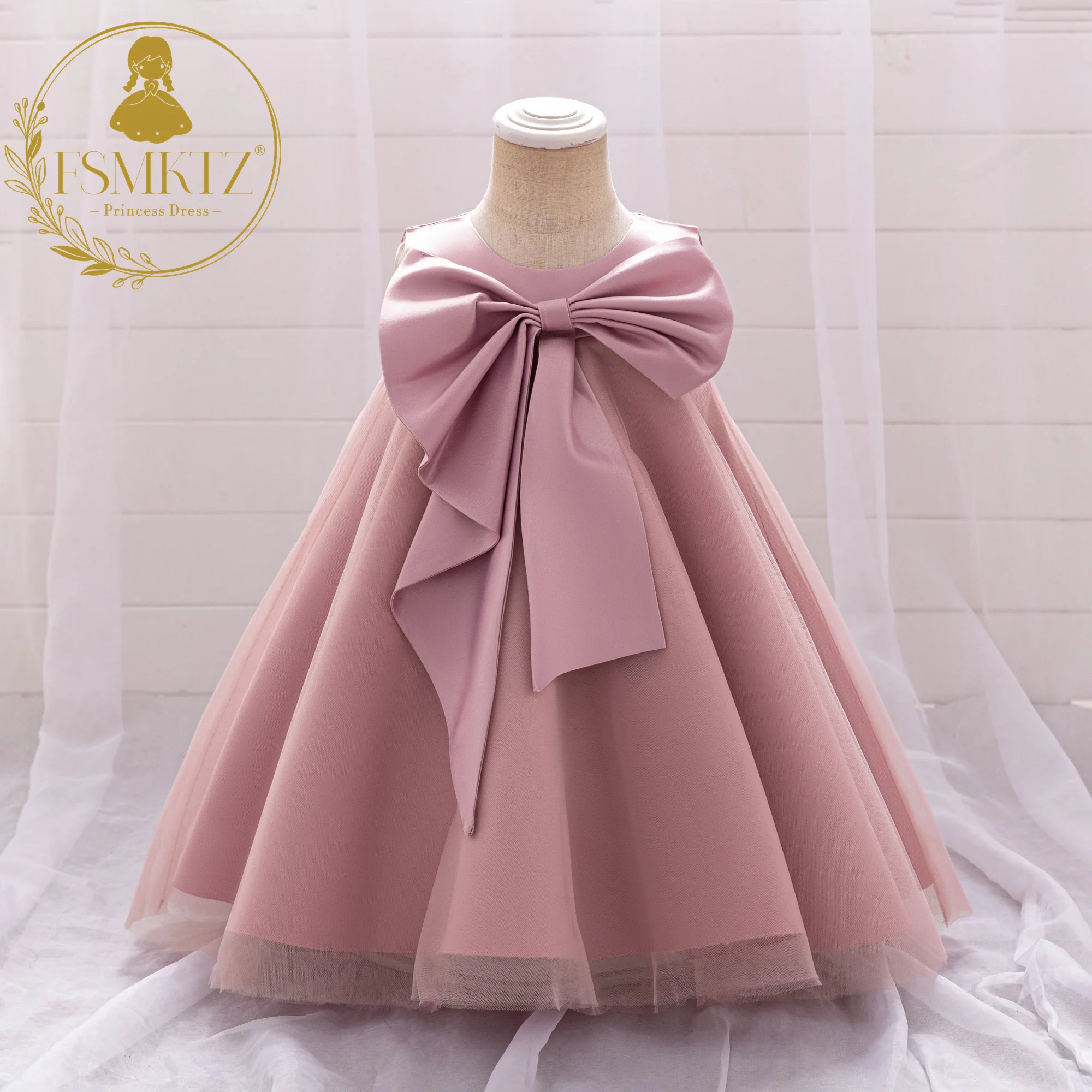 FSMKTZ Wholesale Kids Dresses  0-4Years Floral Children Clothing Princess Party Girl Baby Birthday Dress baby girls dress