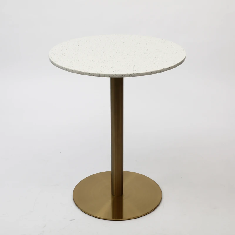 Hot sale  cafe restaurant terrazzo table top small round dining table with metal table frame design