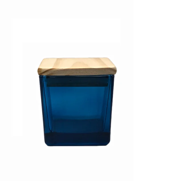 square glass jar with wooden lid candle container candle jar