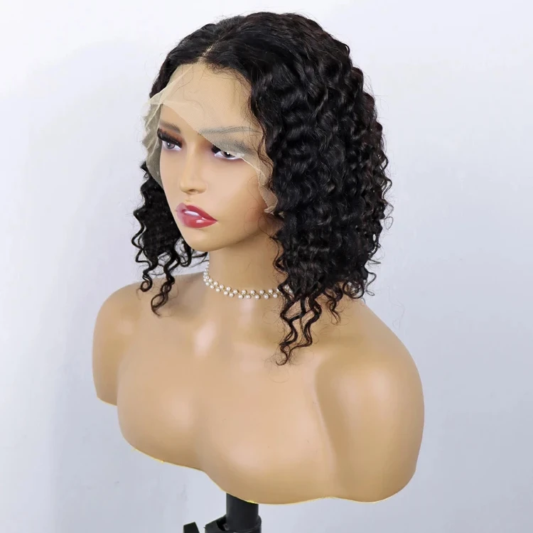 LINDALHAIR 14 Inch Glueless Wear and Go Deep Wave Bob Wigs Lace Front Wigs Human Hair Lace Pre Cut Hairline Pre Plucked No Glue