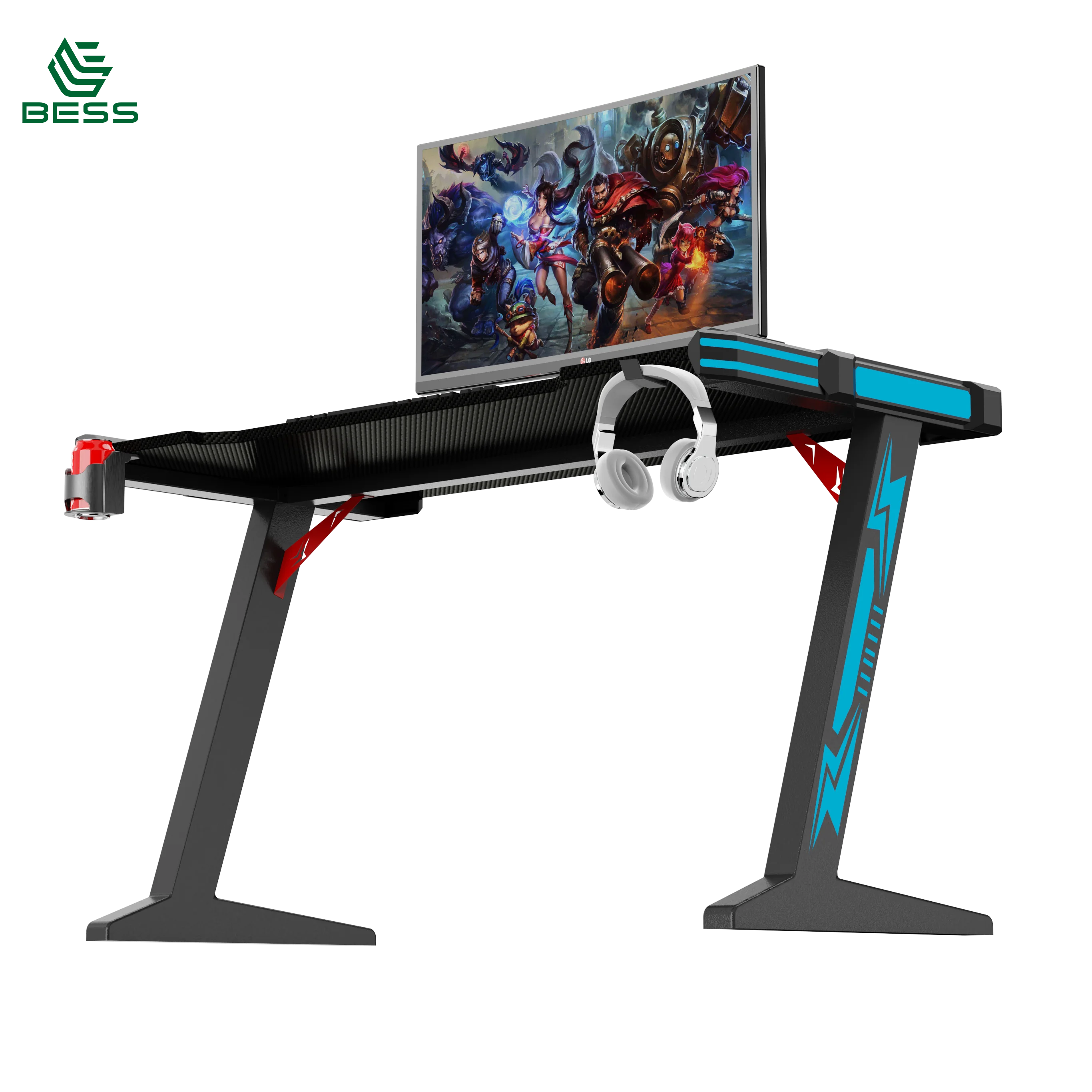 Игровой стол Bess с RGB E-sport компьютерный со светодиодной подсветкой настольный игровой