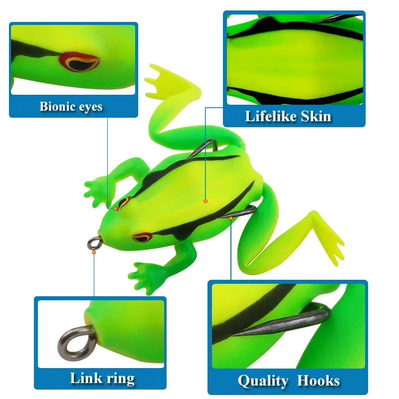 Jetshark Frog Lure for Bass Fishing Pocket Frog Lure 65mm Topwater Live Target Weedless Hooks for Trout Pike Fishing