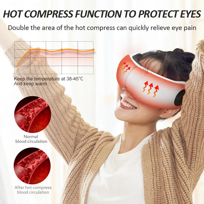 Smart Airbag Vibration Eye Care Compress Bluetooth Eye Massage Relax Migraines Relief Improve Sleep Eye Massager With Heat