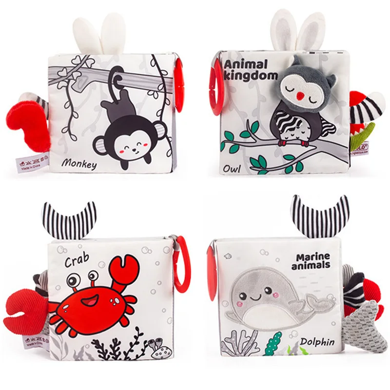 Top Seller Black and white animal tail cloth book baby soft early education palm Plush Book Puzzle sensory toy
