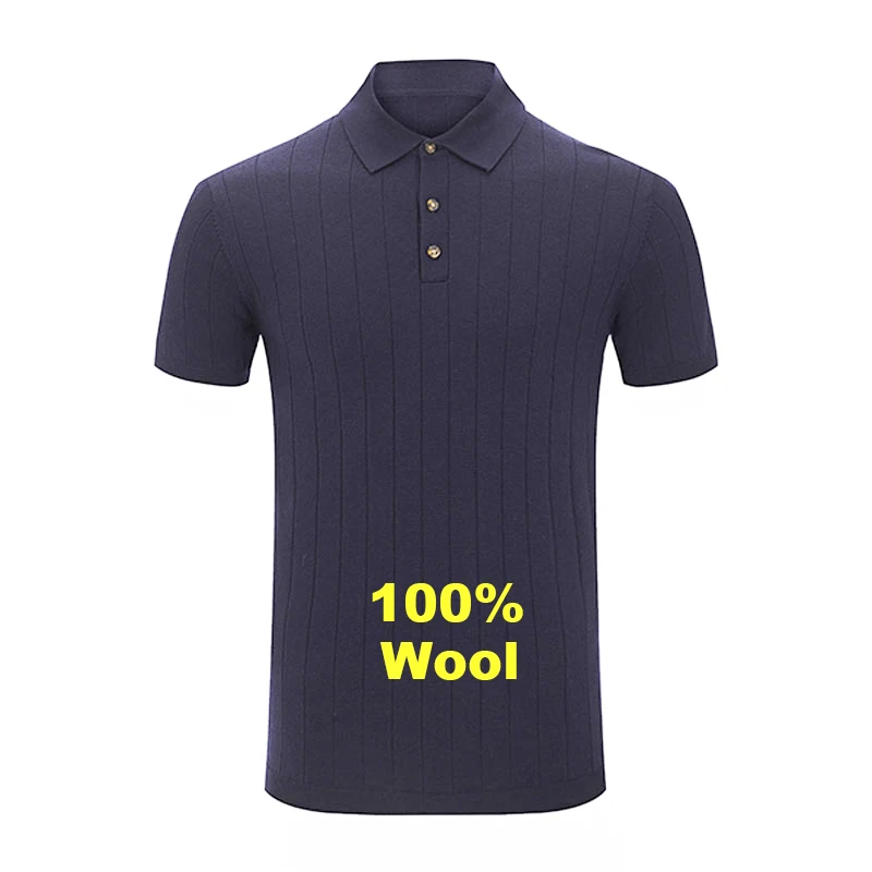 men stylish rib knit design clothing 100% merino wool polo t shirt men