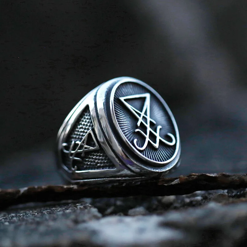 Vintage Satan Symbol Ring Charm Men Jewelry  Seal of Satan Devil Demon Symbol Stainless Steel Satan Men Ring For Bikers