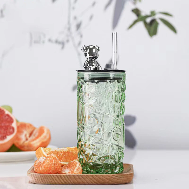 New Arrival 330ml Drinking Cup Glass Straw Water Bottle Reusable Travel Iced Coffee Mug With Lid and Straw