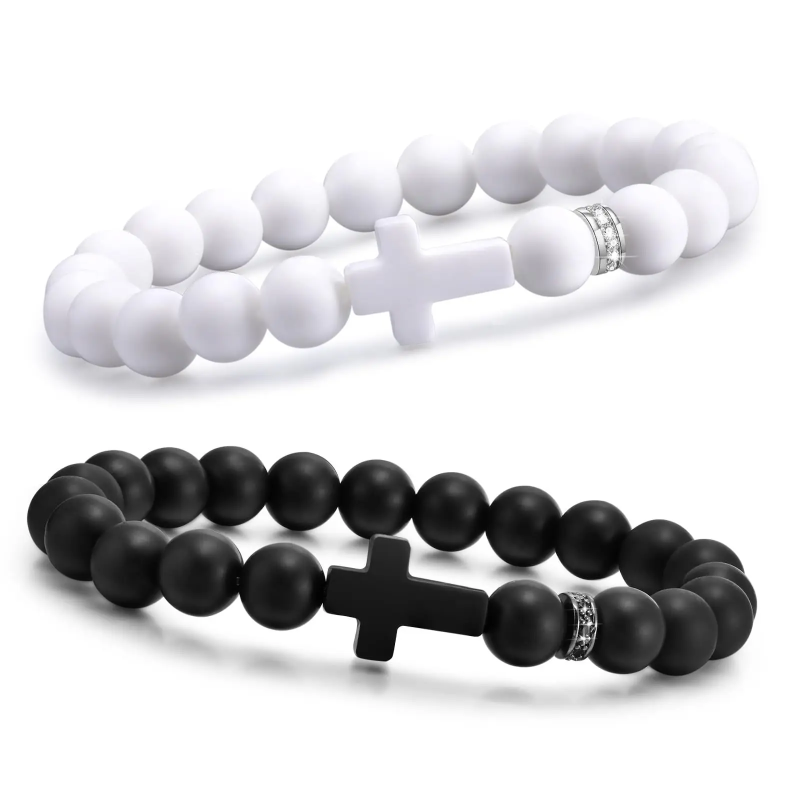 YDS Cross Bracelet for Men Women,Comfort Cross Beaded Bracelet Stretch Jesus Wristband