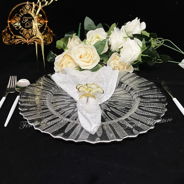 Antique White Silver Luxury Round Charger Plates Wholesale With Glitter