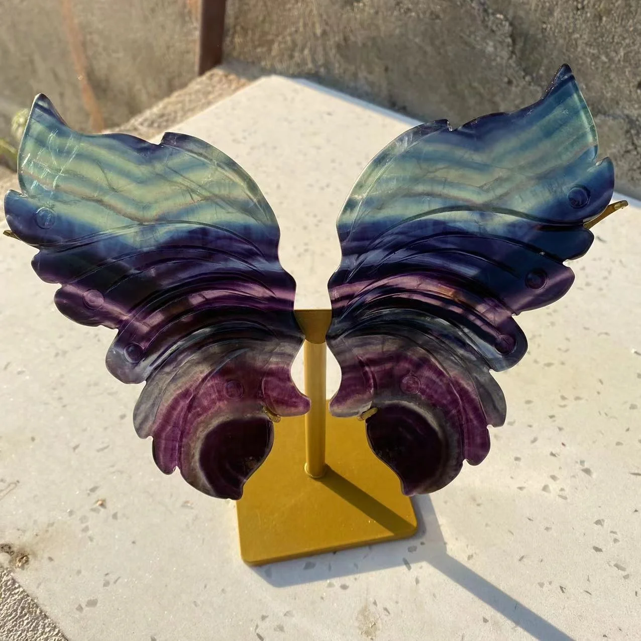 Factory Customization Natural Crystal Carved Crafts Clear Quartz Amethyst Rainbow Fluorite Angel Butterfly Wings For Decoration