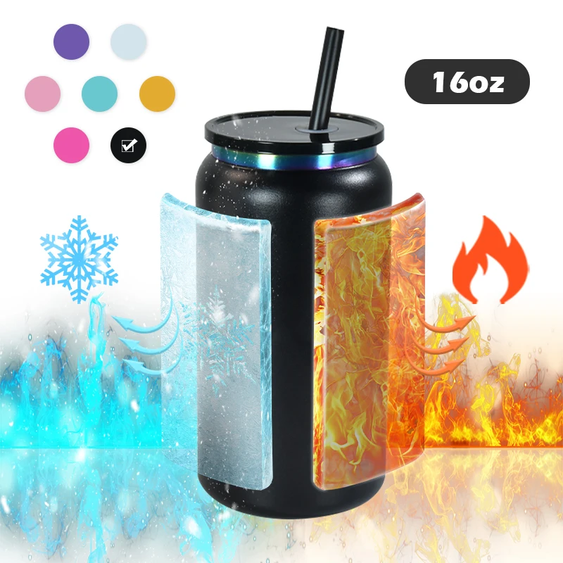 New 16oz Rainbow plated underneath powder coated colored stainless steel 16oz beer can tumbler cups for laser engrave