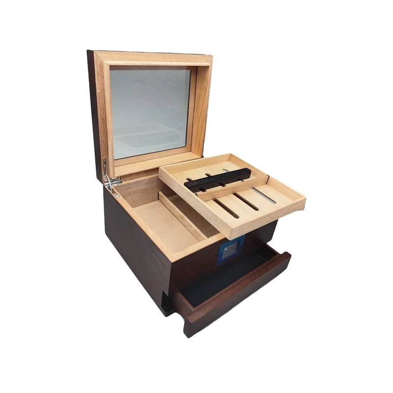 New Design Factory Price 20-35 Cigars Wood Cedar Humidor Box with Glass Tops Cigar Case Hygrometer Gift Box for Men