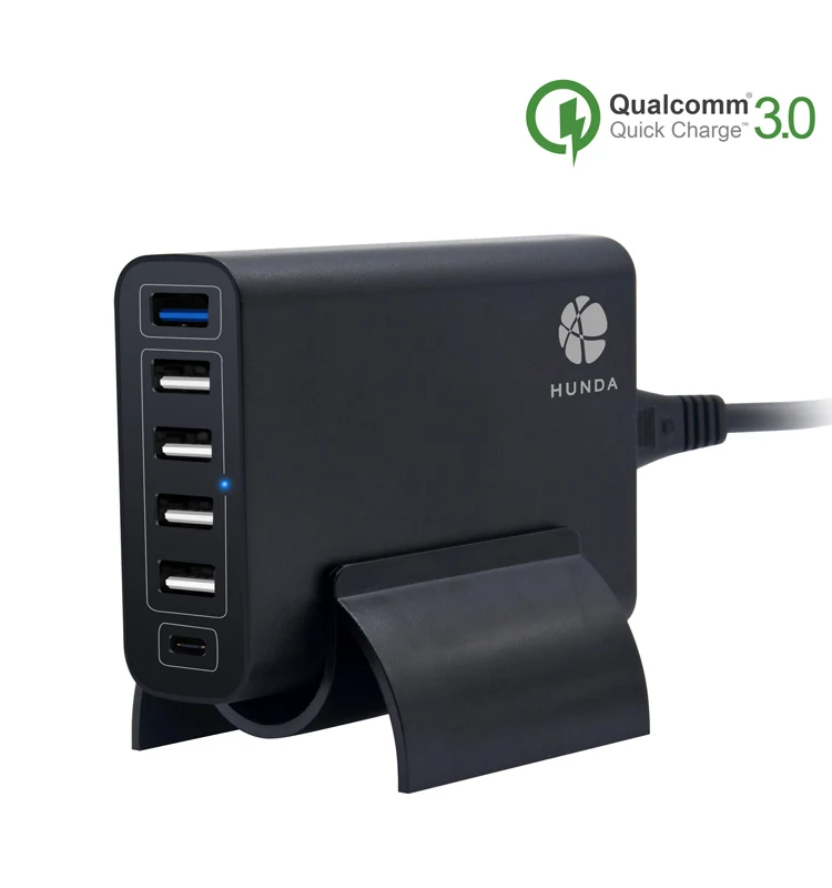 2020 unique 6-port usb charger desktop charging station 60w QC3.0 multi function micro usb tablet wall charger with led light