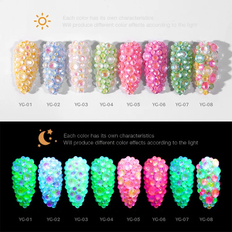 Flatback Luminous Nail Rhinestones Mixed Sizes Crystal Shiny Nail Flat Rhinestones Flash Glass Nail Art Decorations Tools