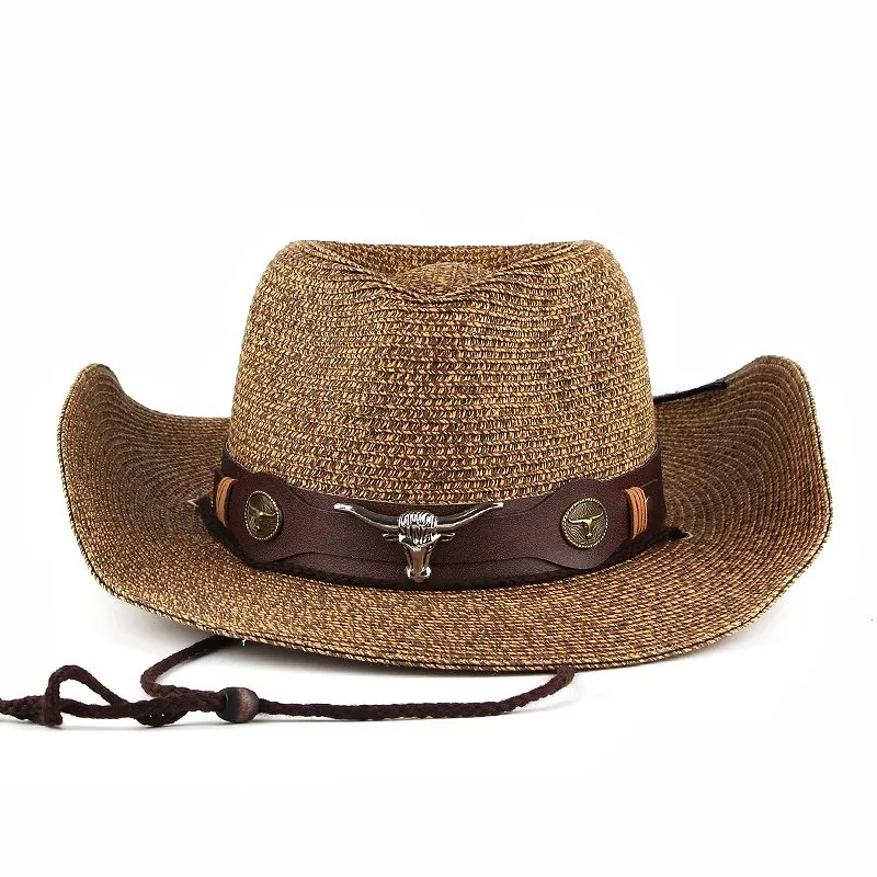 Custom Logo Wholesale Cowboy Wide Brim Men Straw Hat Sunhat Panama Hat Men