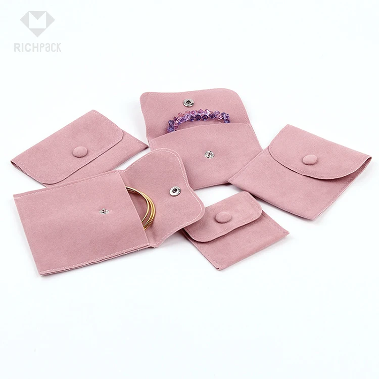 Custom Logo Envelope Microfiber Bags Jewelry Faux Suede Pouches With Metal Buckle