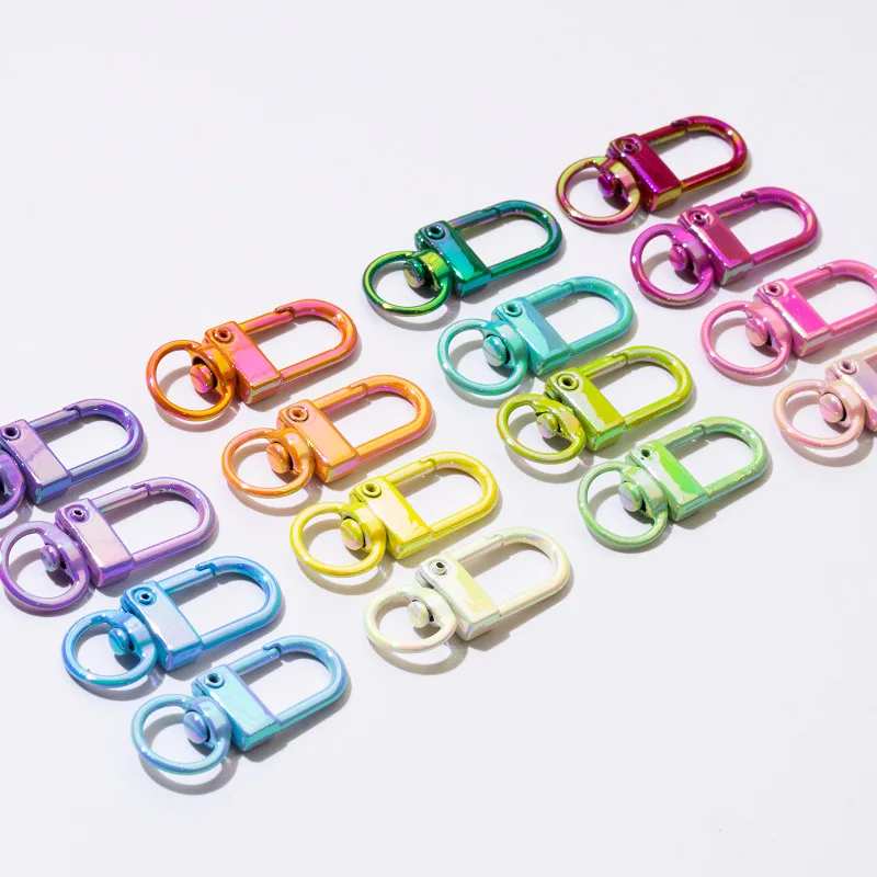 Colorful UV Coated Spring Snap Hooks with Keychain Rings Metal Lobster Claw Clasps DIY Alloy Connector Accessories for Bags Keys