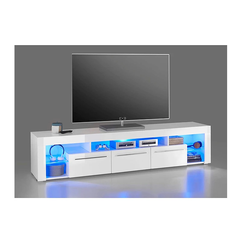 TV Board Lowboard TV Table Sideboard TV Cabinet Table for Living Room Wooden White Cordoba with Doors Large Shelf Element
