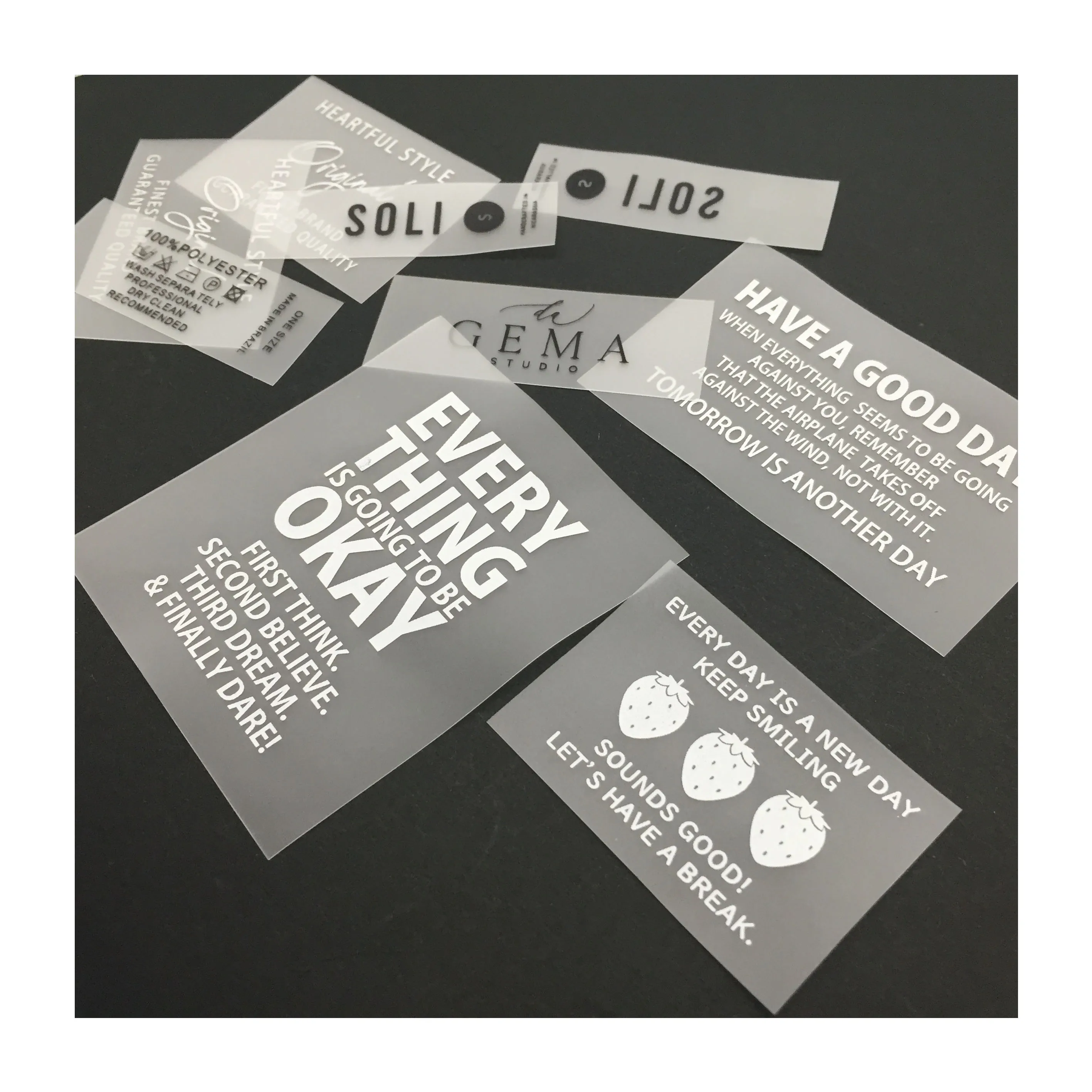 Custom Printed  Soft Plastic Transparent Wash Care Label TPU Clothing Label