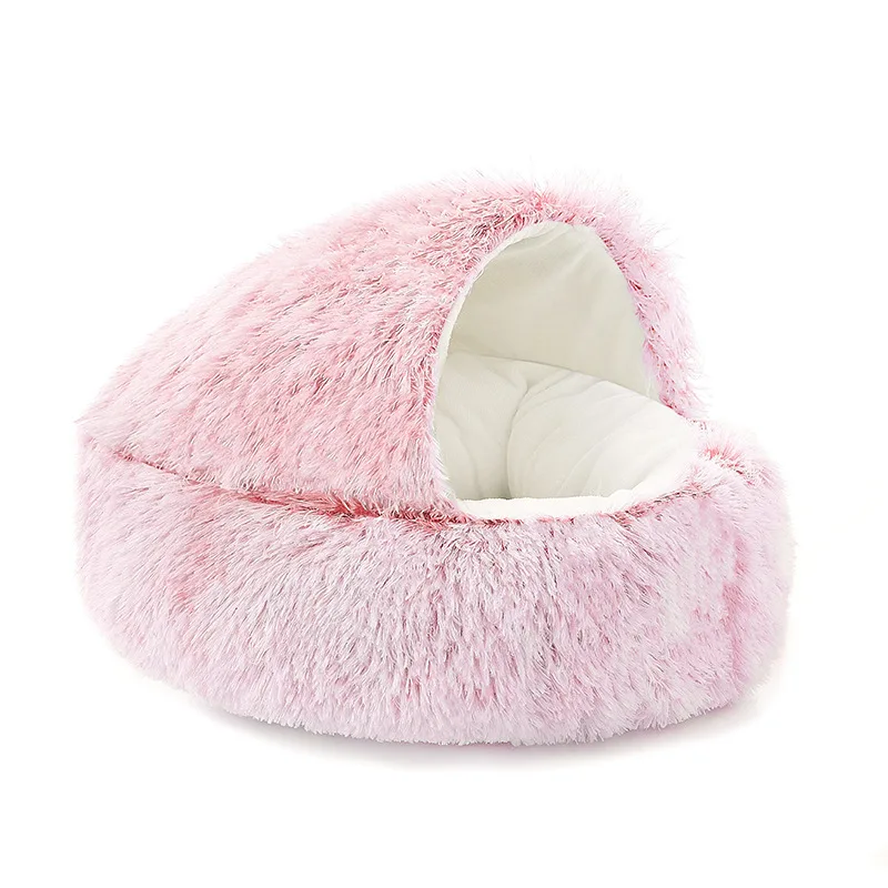 High Cost Performance Cushion Nest for Small Dogs Cats Kitten Cat Bed Round Warm Pet Bed House Long Plush Dog Bed