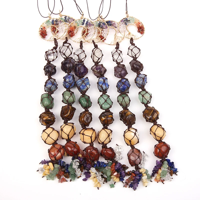 Natural healing crystal stone seven chakras pendent tree of life car hanging decorations