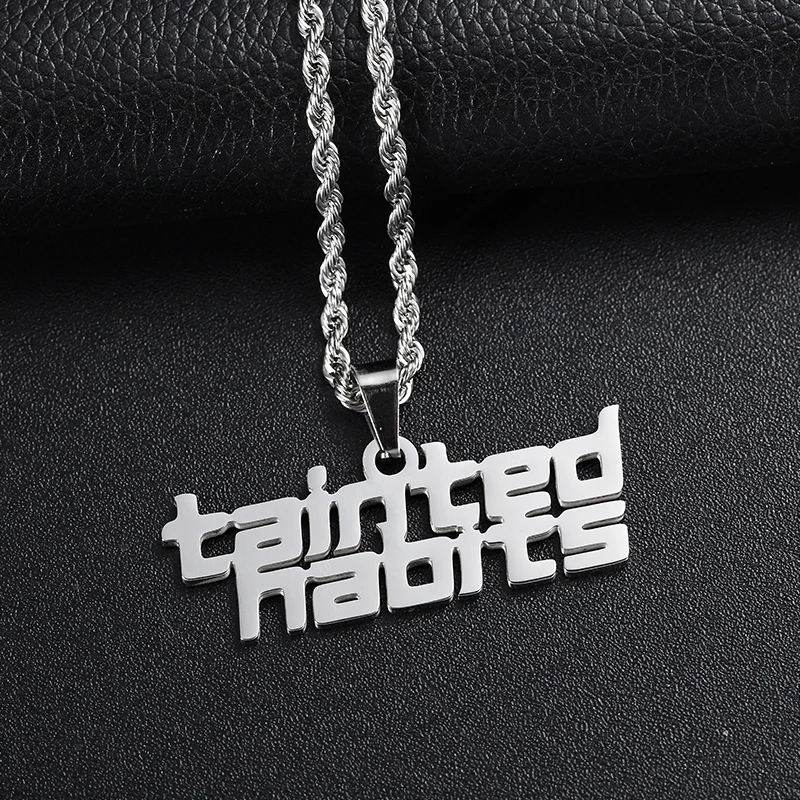 Cool Jewelry Custom 2D 3D Name Letter Logo Sliver Pendant Necklace Stainless Steel Man Necklace For Men With Cuban Link Chain