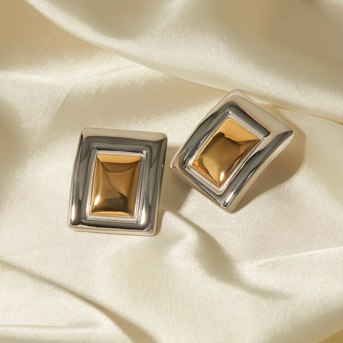 Bold Jewelry Stainless Steel Square Large Earring Fine Jewelry 18K Gold Plated Silver Big Statement Square Earrings For Women
