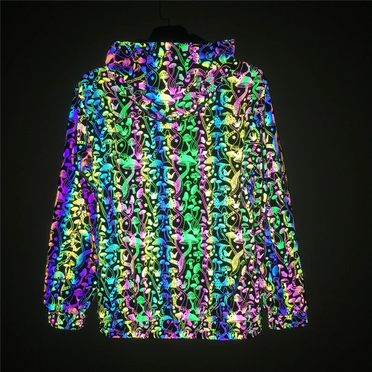 Custom Reflective Puffer Jacket Mushroom Print Reflective Clothing
