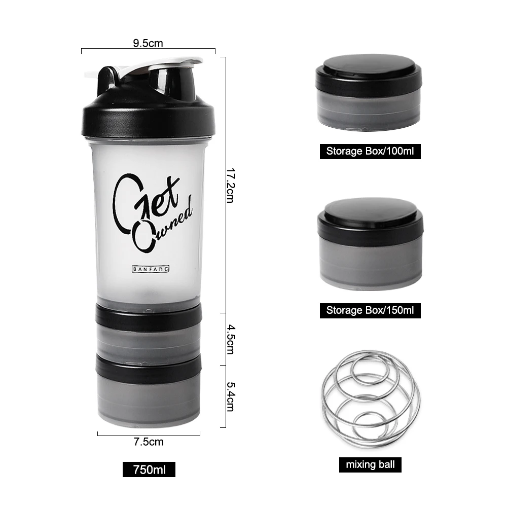 Custom Logo Sports Shaker Cup Blender Protein Shaker Bottle Gym Water Bottle with Compartment Set