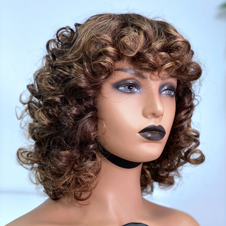 Glueless None Lace Human Hair Short Bob Wig New Design for Summer Brazilian Human Hair Bob Curl Machine Made Wig For Black Women