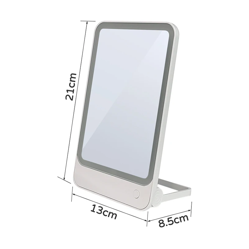Support Adjustable Mini Mirror Square shaped LED Light Screen Touch Table Vanity Mirror with Foundation