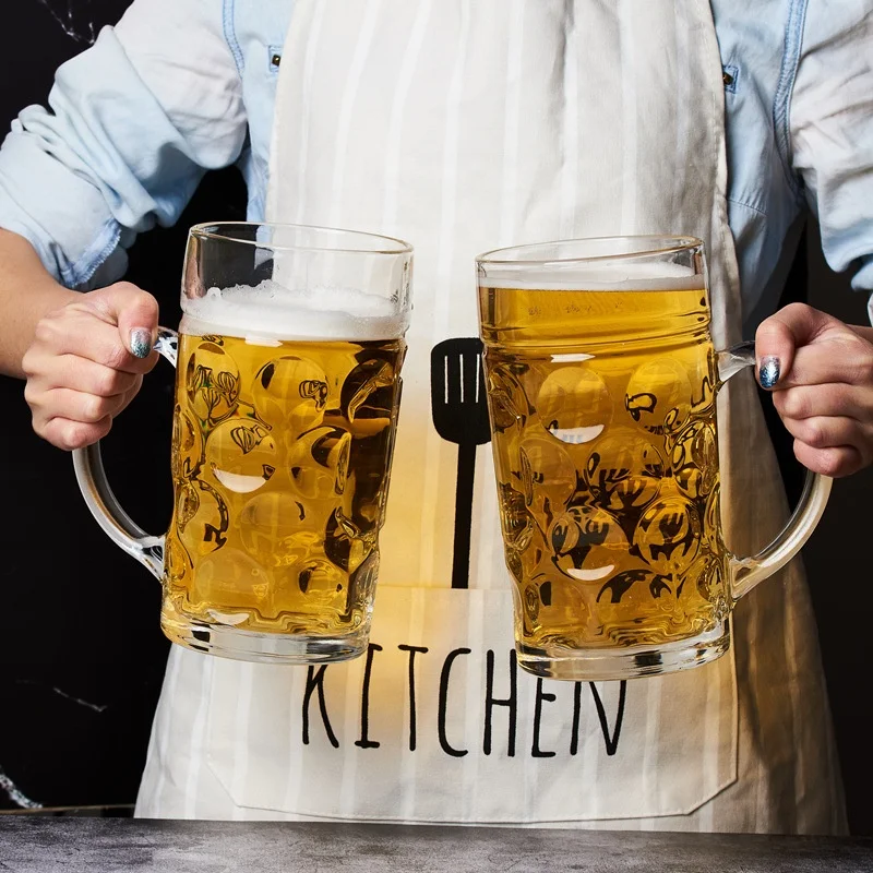Factory Wholesale German Style Heavy Large 1 Liter Blown Beer Mug World Football Wine Glass Cup Beer Glass