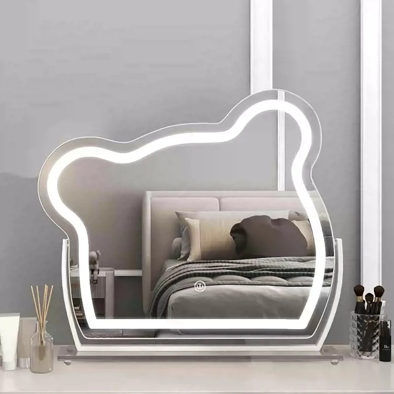 Bear LED Makeup Mirror Intelligent Touch Screen LED Mirror Girl Makeup Wall Mirror with RGB 7 Color Dimmer for Bathroom Use