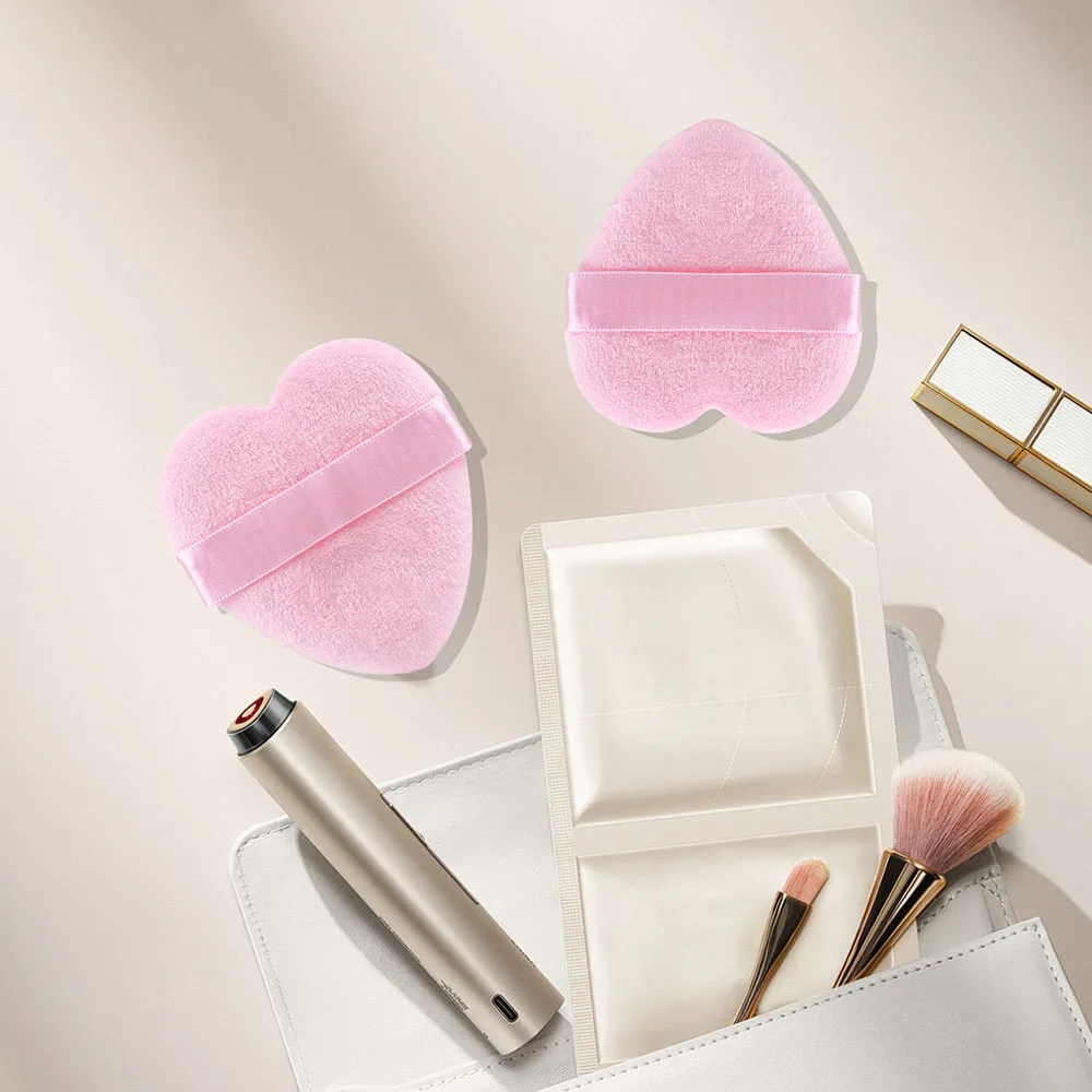 Heart Shape Triangle Powder Puff Cosmetic Sponge Soft Powder Puff Custom Logo Velvet Cosmetic Puffs
