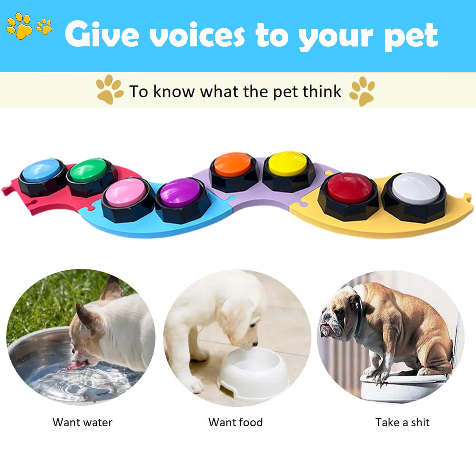 Set of 8 Newest sound voice music pet dog buttons for communication talking recording easy button with EVA mat & sticker