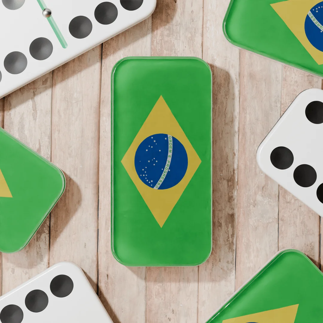 Custom Double Six Jumbo Brazil Acrylic Board Domino Game Set Two-layer UV Printing Lucite National Flag Dominoes