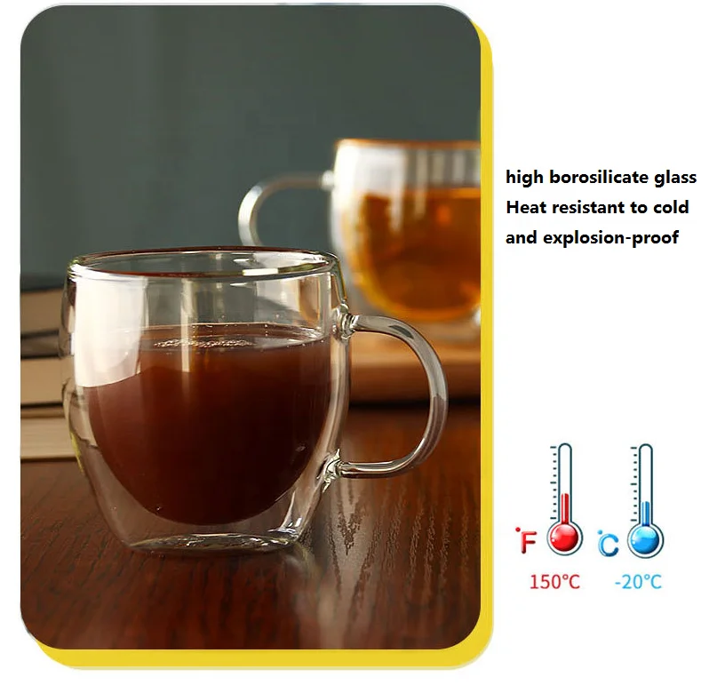 High Borosilicate Reusable Latte Cappuccinos Clear double wall coffee glass beer cup with handle double wall