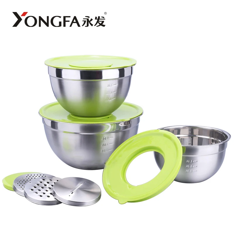 YongFa Deep Round Salad Bowl With Lid Stainless Steel Storage Mixing Bowl With Lid