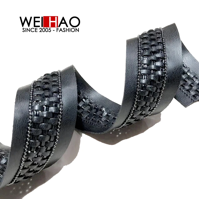 Pu leather lace trims for jacket chains trims  PU brand trims  customized  garments/bag shoes accessories