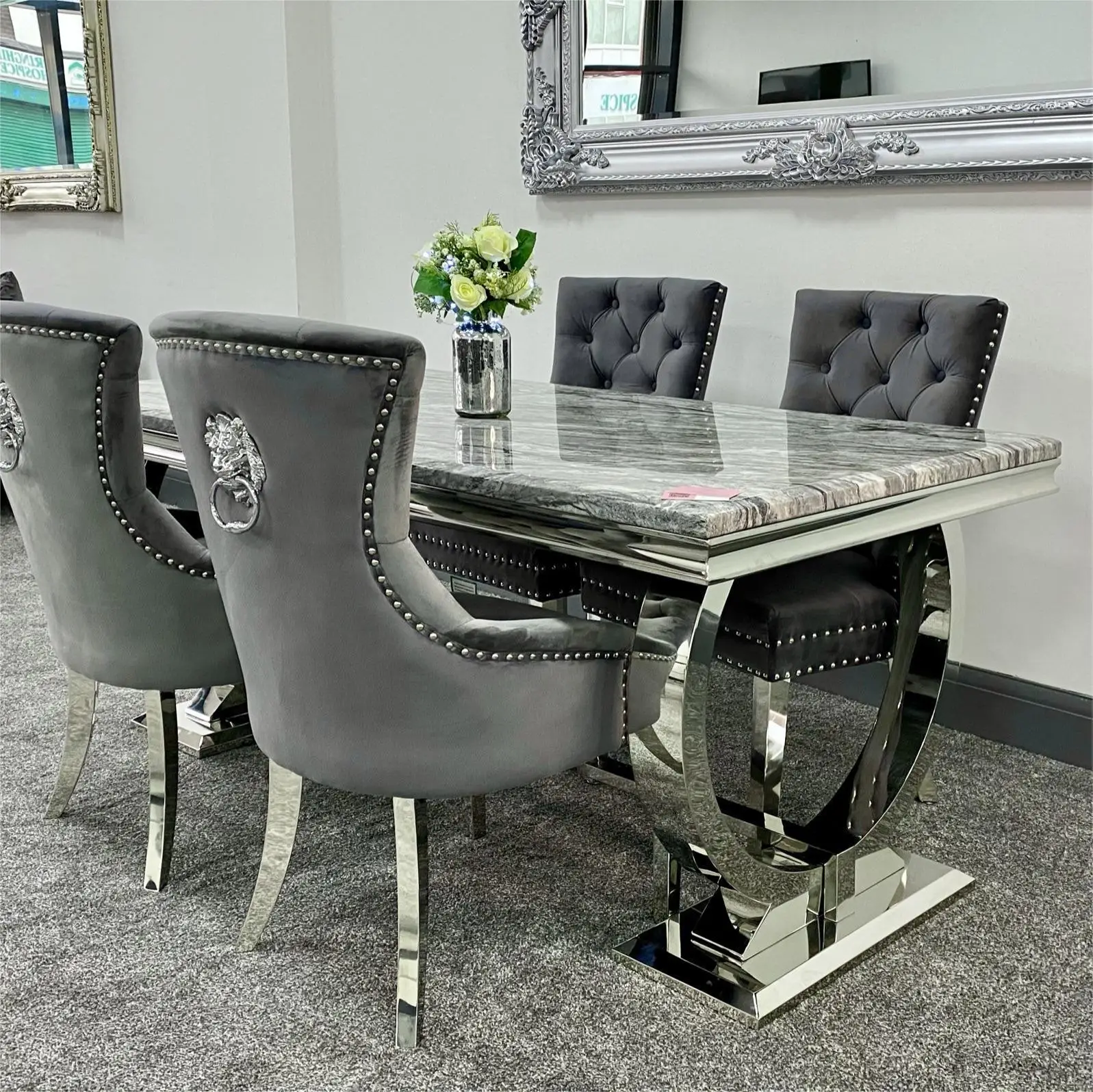 Luxury Furniture Metal Dining Table Set 6 Seater Rectangular Dining Table Modern Dining Table Set