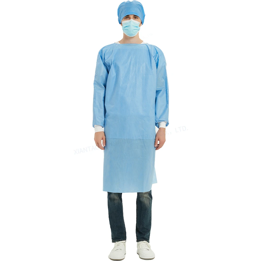 Ultrasonic Waterproof SMS Nonwoven Blue Surgic Gowns Disposable Medical Protective Isolation Surgical Gown
