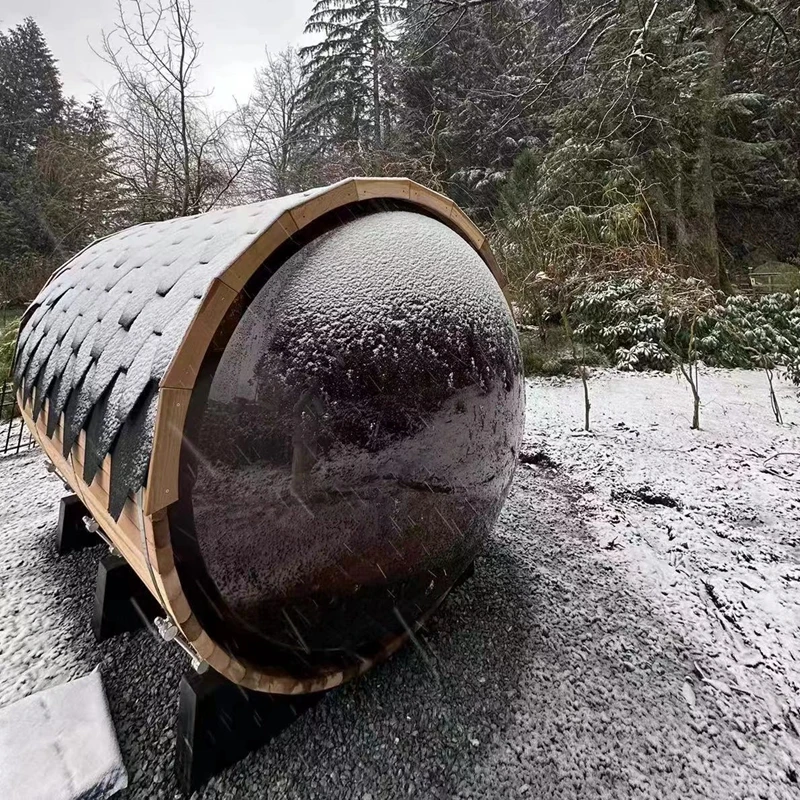 Modern Design Imported Canadian Hemlock Custom Sauna Traditional Barrel 4 People Sauna with Tempered Glass Door