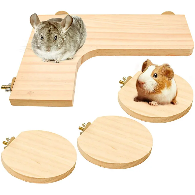 L-Shaped Pedal Wooden Platform Natural Wooden Parrot Hamster Round Standing Board Rat Activity Chinchilla Bird Cage Accessories