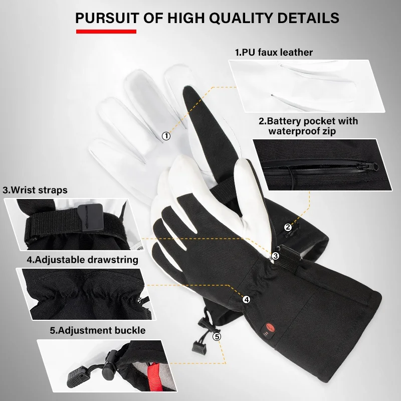 High quality Waterproof Winter Sports Motorcycle Ski Snow Handcuffs Gloves Mitten Warmer Heated Insulated Glove For Men Women